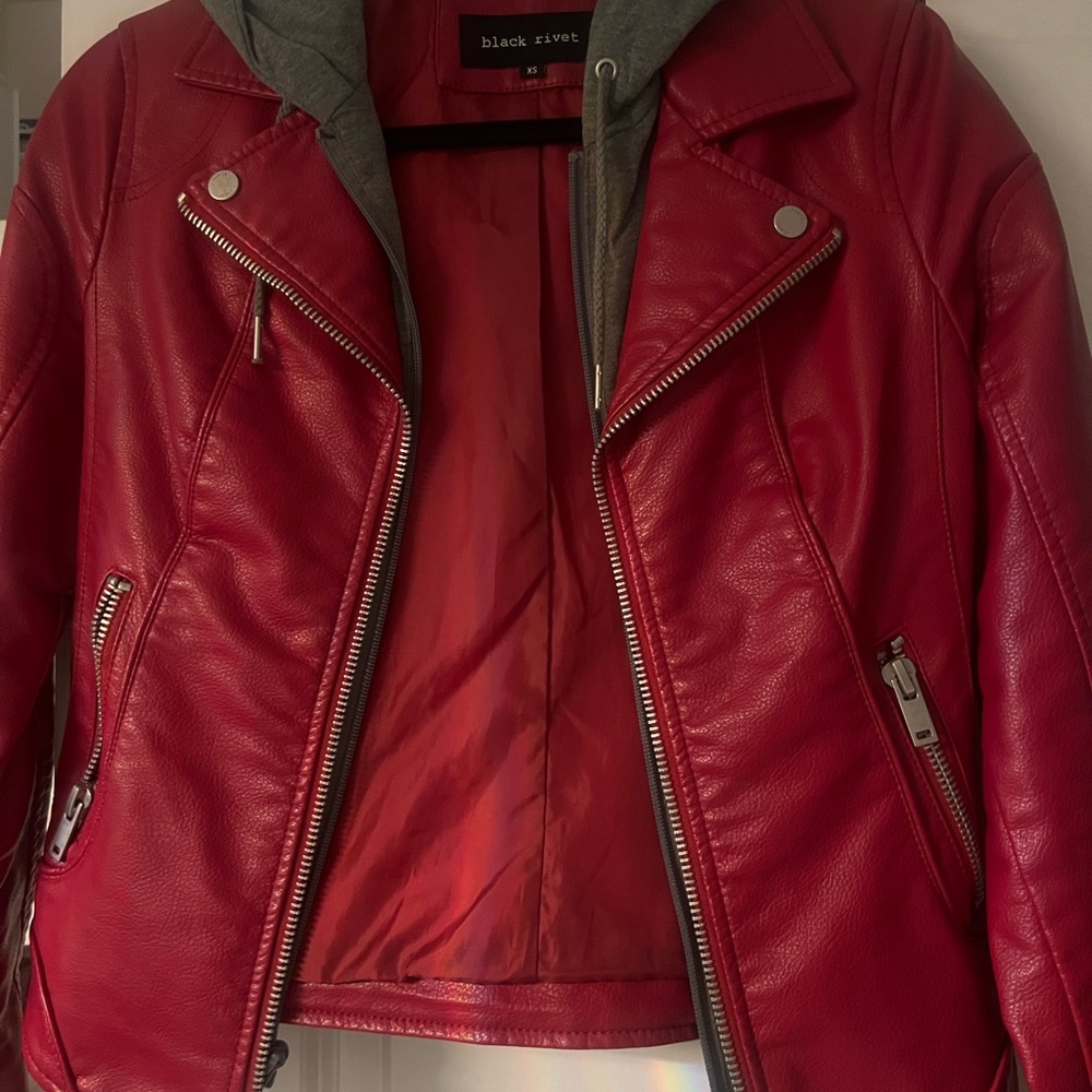 Black Rivet Women's Red Leather Jacket